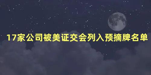 17家公司被美证交会列入预摘牌名单