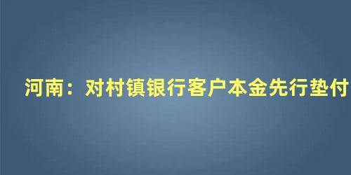 河南：对村镇银行客户本金先行垫付