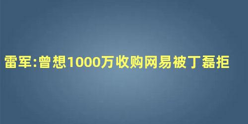 雷军:曾想1000万收购网易被丁磊拒绝